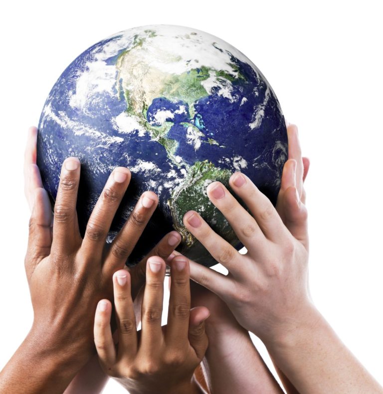 Consultancy Diverse hands holding a globe, symbolising unity and global cooperation.